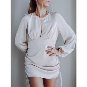 VICI The Myles Satin Ruched Mini Dress Champagne Small S